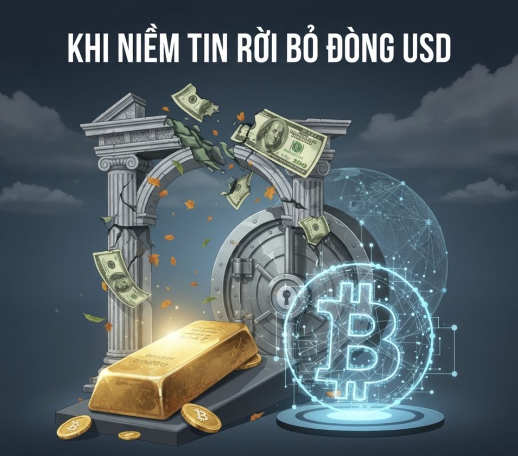 Khi niềm tin rời bỏ đồng USD: Vàng và Bitcoin trở thành biểu tượng an toàn mới