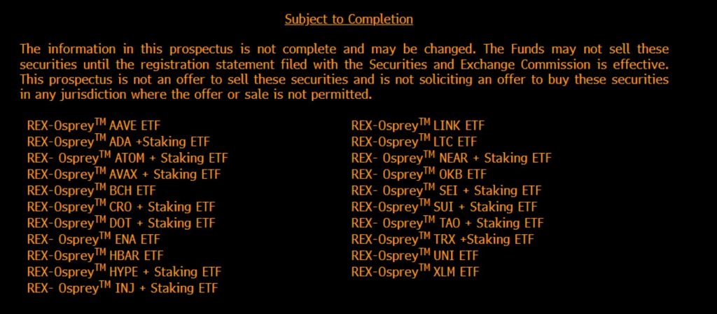 REX-Osprey và Defiance nộp hồ sơ 21 quỹ ETF tiền điện tử