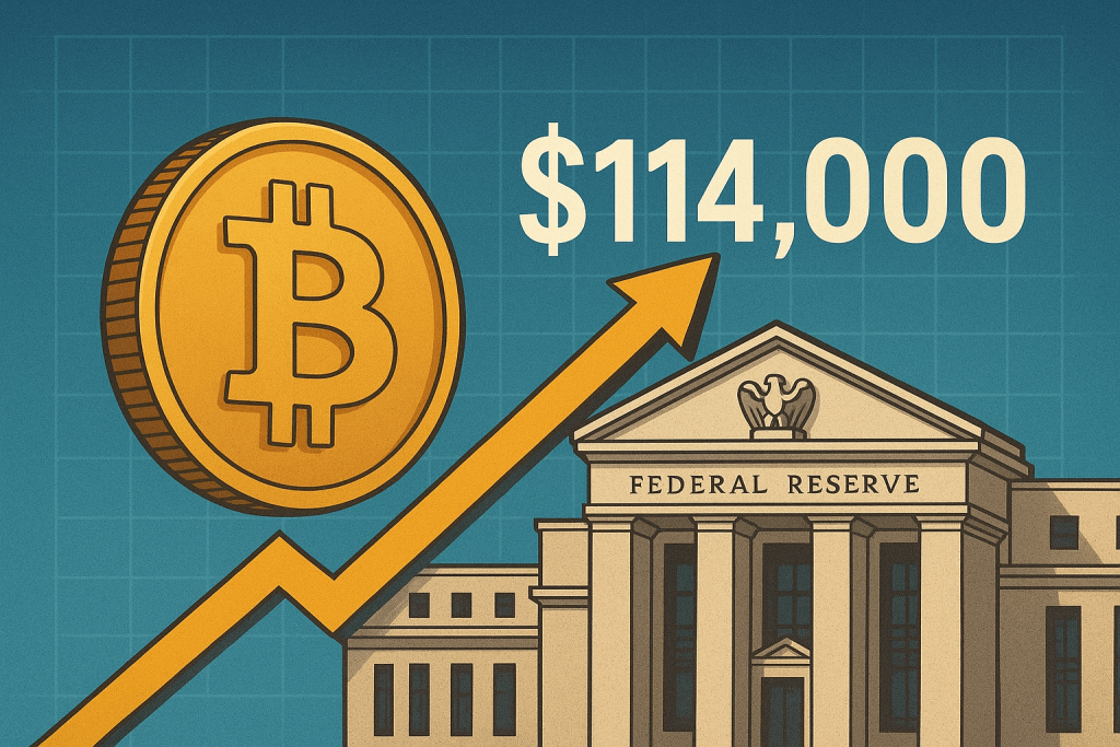 Bitcoin vượt 114.000 USD khi kỳ vọng Fed cắt giảm lãi suất tăng cao