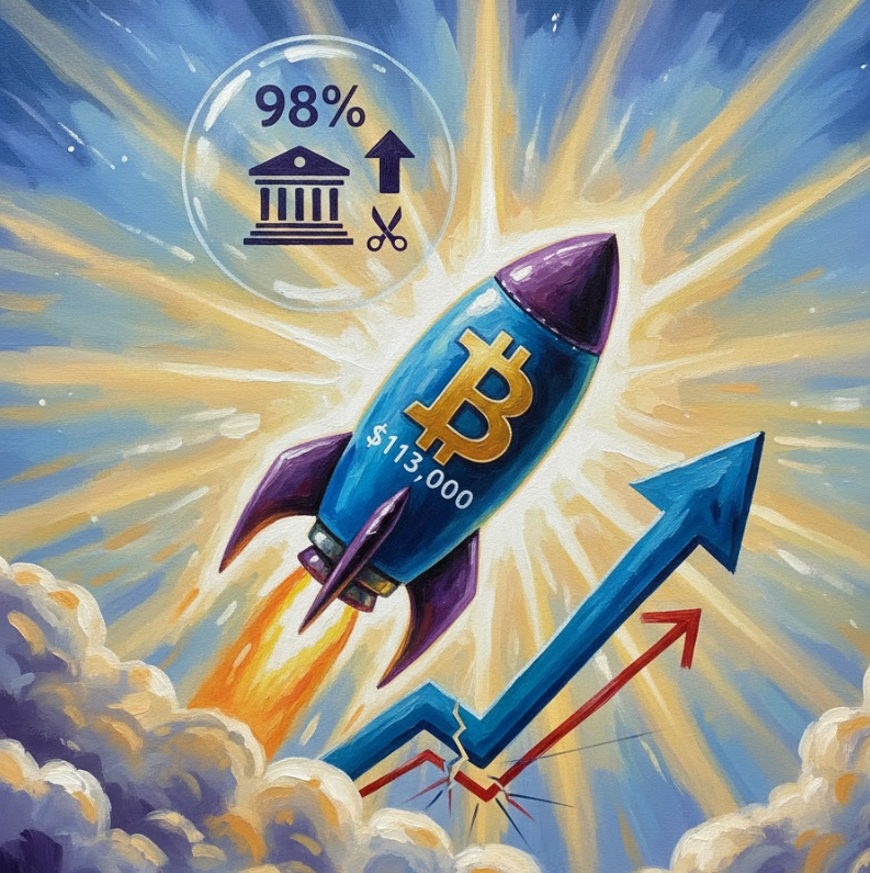 Giá Bitcoin bứt phá lên 113.000 đô la khi khả năng Fed cắt giảm lãi suất vượt 98%