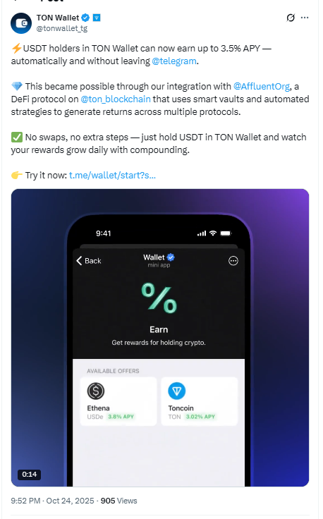 telegram-wallet-coinphoton Ví Telegram hợp tác với Affluent để mang lại lợi nhuận DeFi USDT dễ dàng cho hàng triệu người